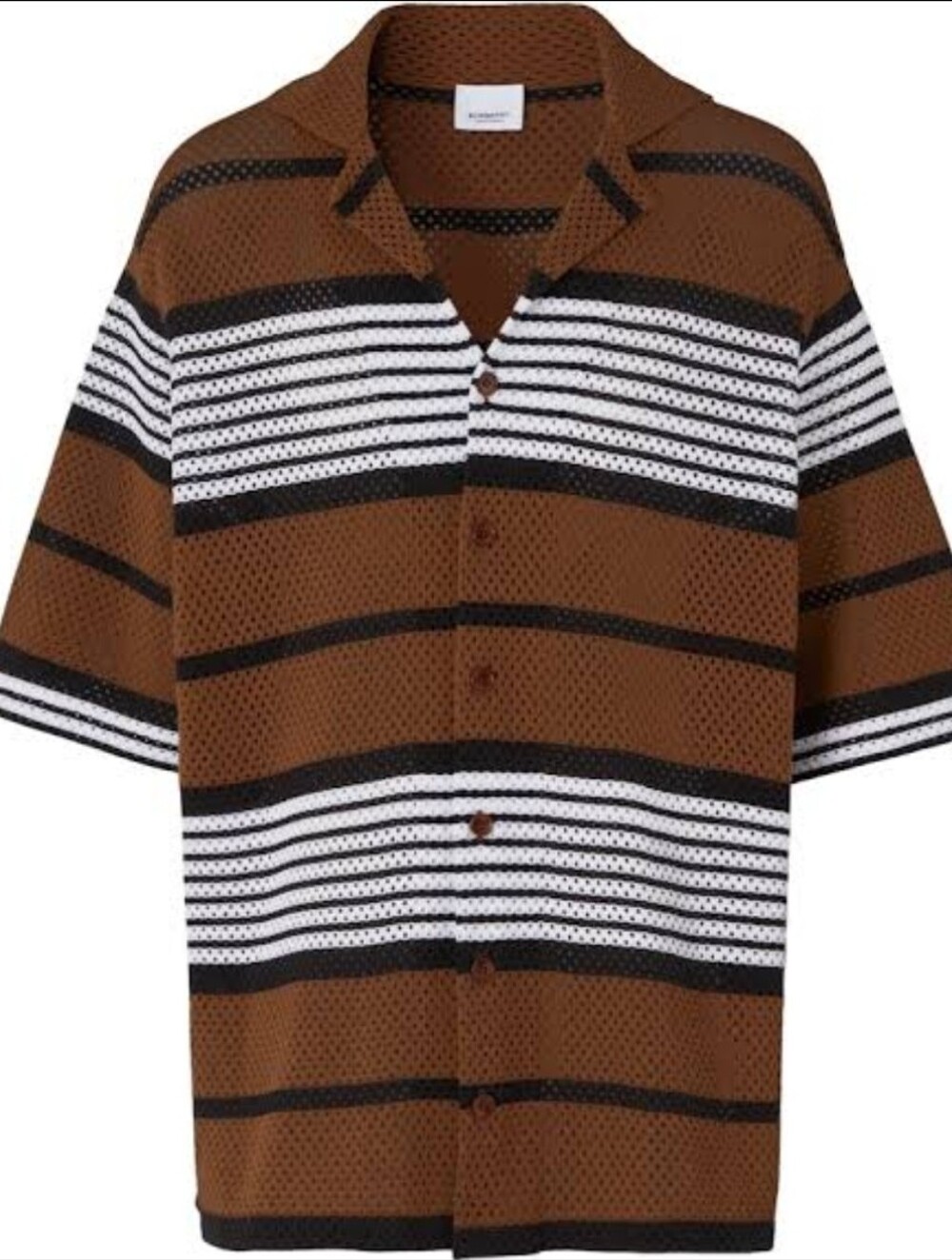 Burberry Brown Striped Mesh Shirt Short Sleeve Oversized - Picture 3 of 9